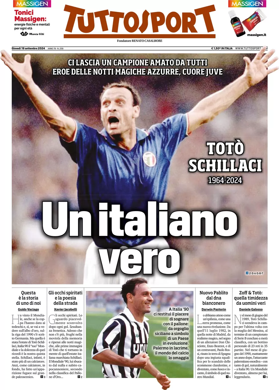 anteprima della prima pagina di tuttosport del 19/09/2024