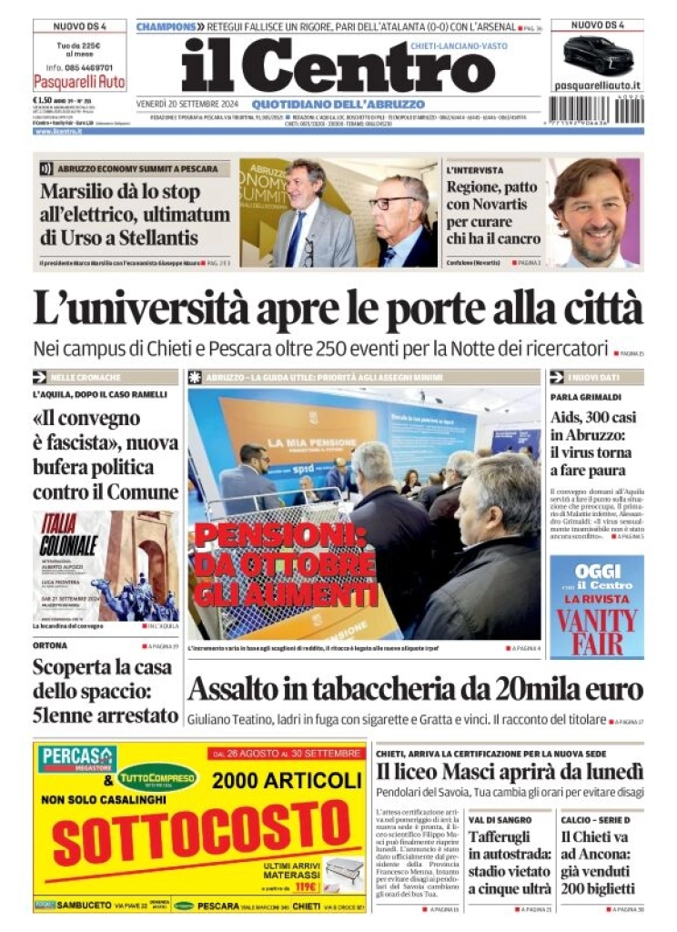 anteprima della prima pagina di il-centro-chieti del 20/09/2024