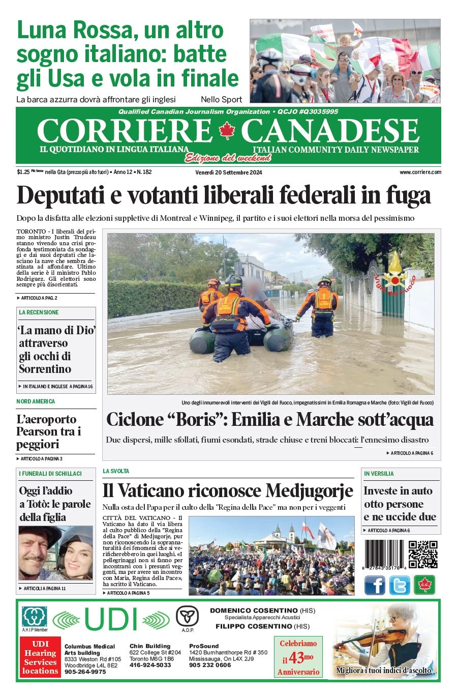 anteprima della prima pagina di corriere-canadese del 20/09/2024