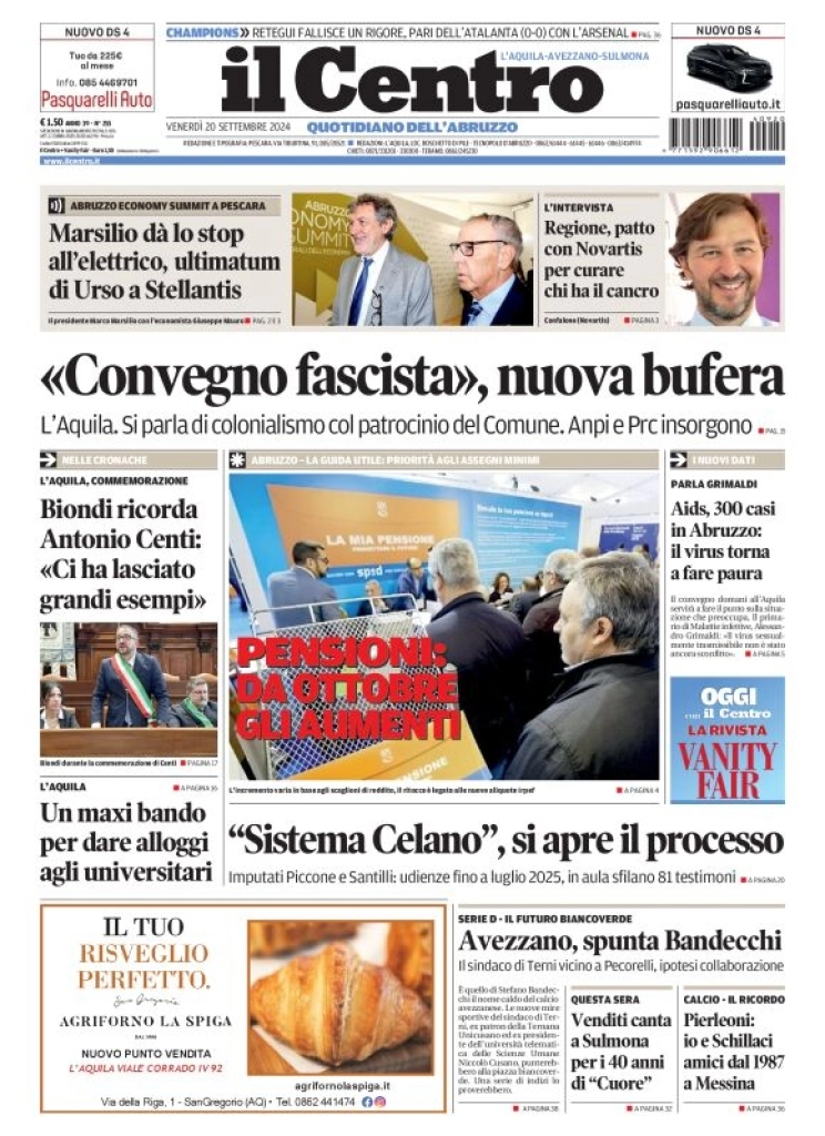 anteprima della prima pagina di il-centro-laquila del 20/09/2024