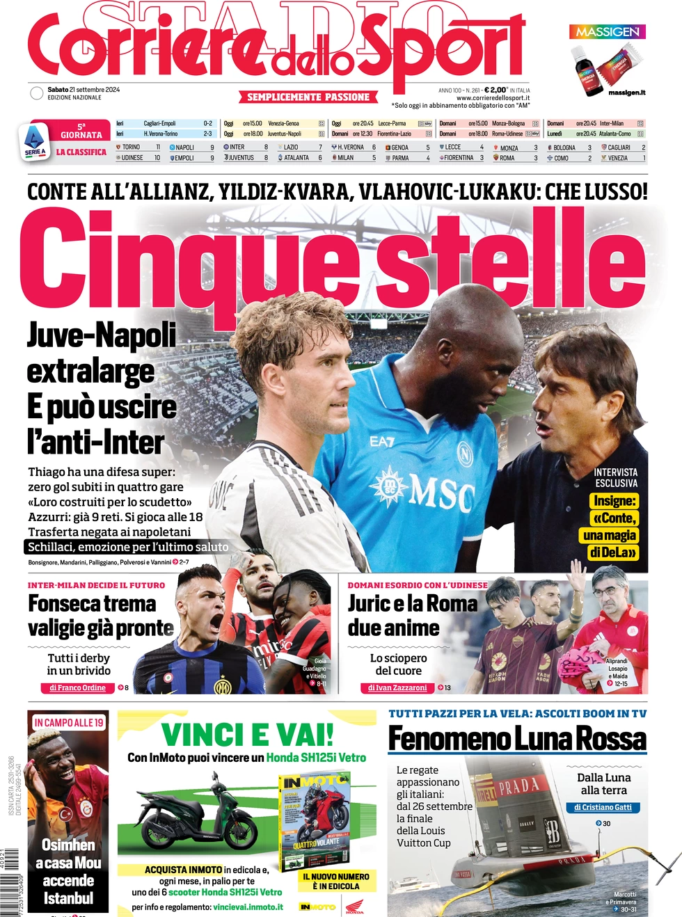 anteprima della prima pagina di corriere-dello-sport del 21/09/2024