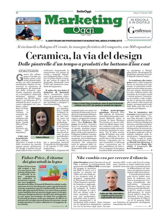 anteprima della prima pagina di marketing-oggi del 21/09/2024
