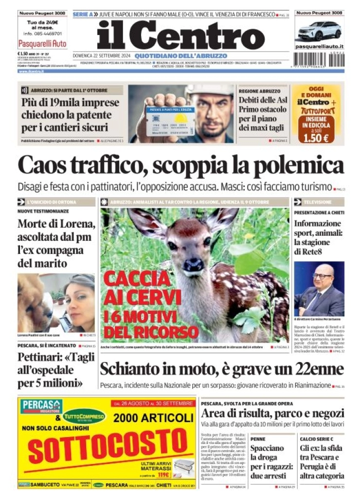 anteprima della prima pagina di il-centro-pescara del 22/09/2024