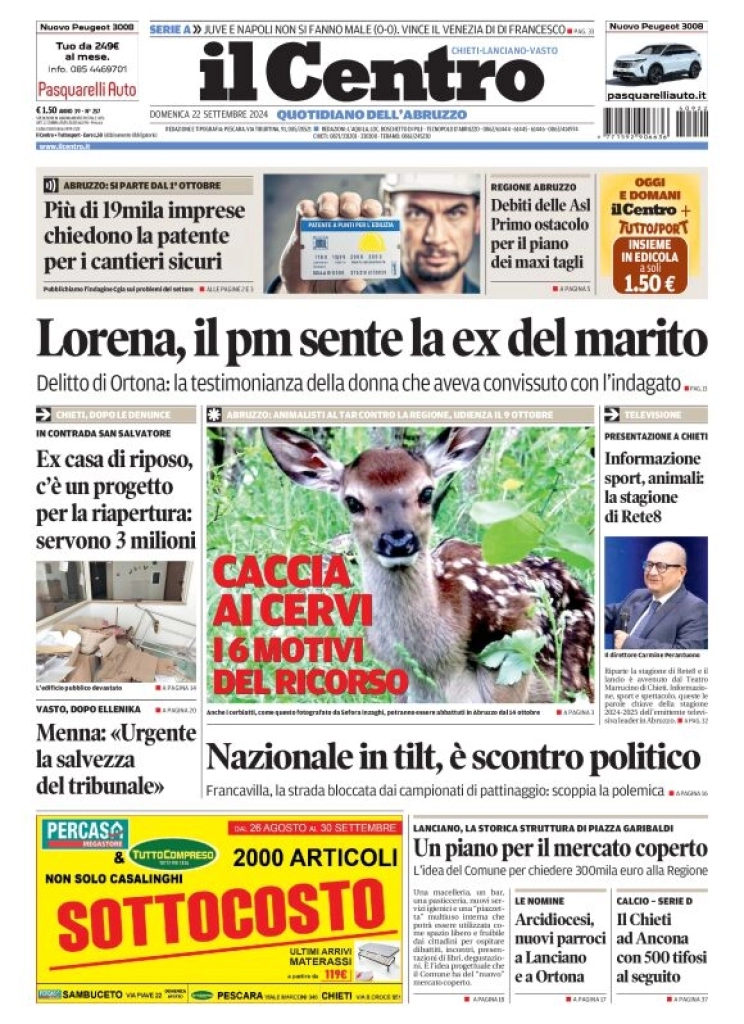 anteprima della prima pagina di il-centro-chieti del 22/09/2024