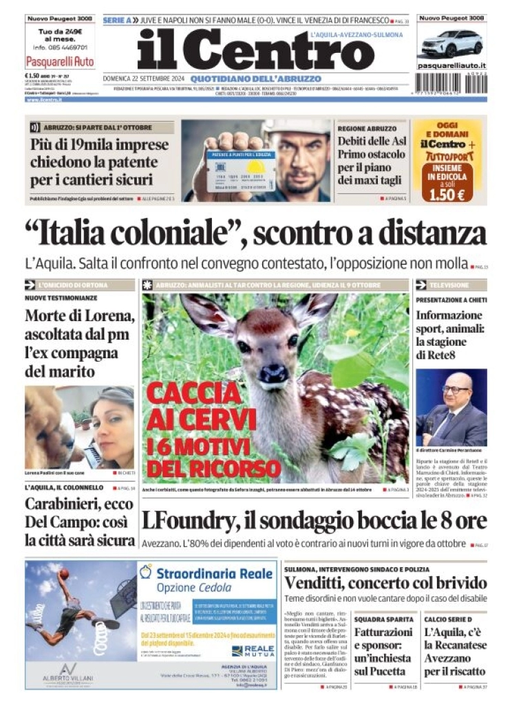 anteprima della prima pagina di il-centro-laquila del 22/09/2024