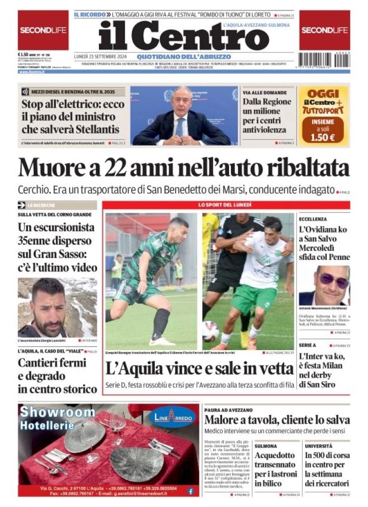 anteprima della prima pagina di il-centro-laquila del 23/09/2024