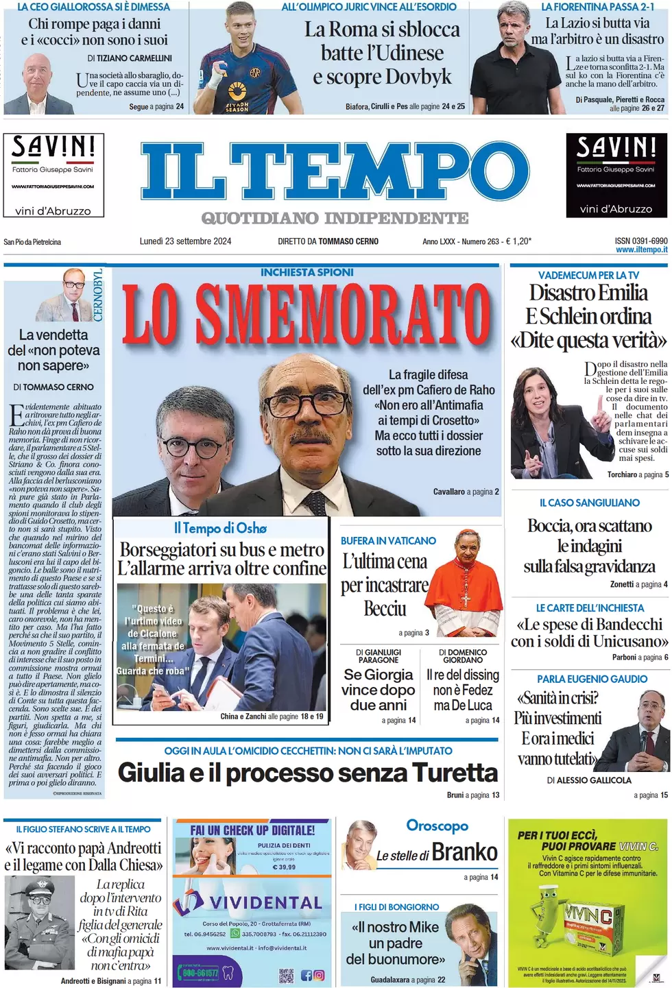 anteprima della prima pagina di il-tempo del 23/09/2024