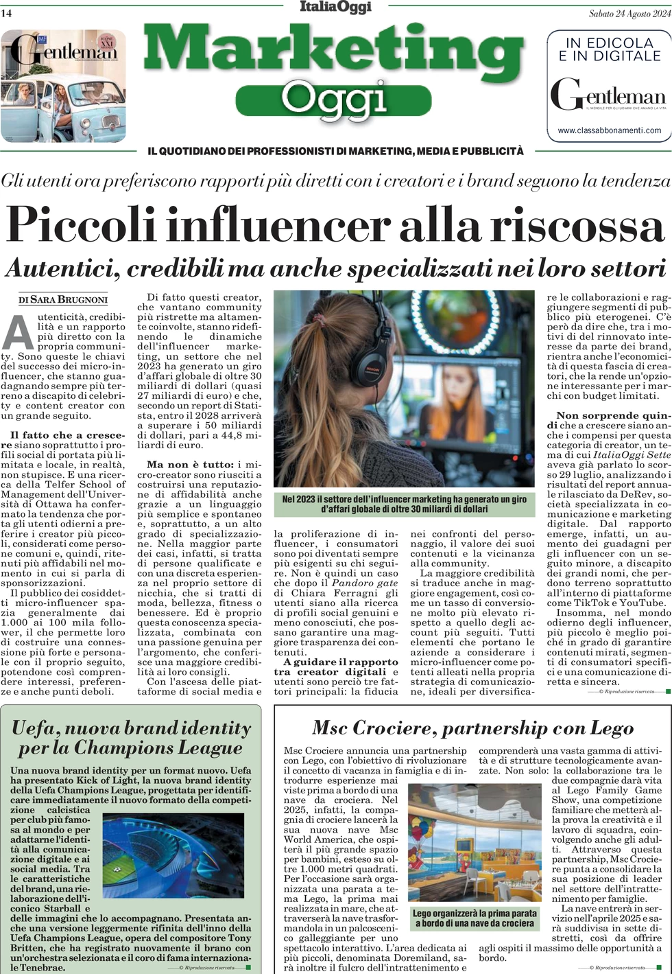 anteprima della prima pagina di marketing-oggi del 23/09/2024