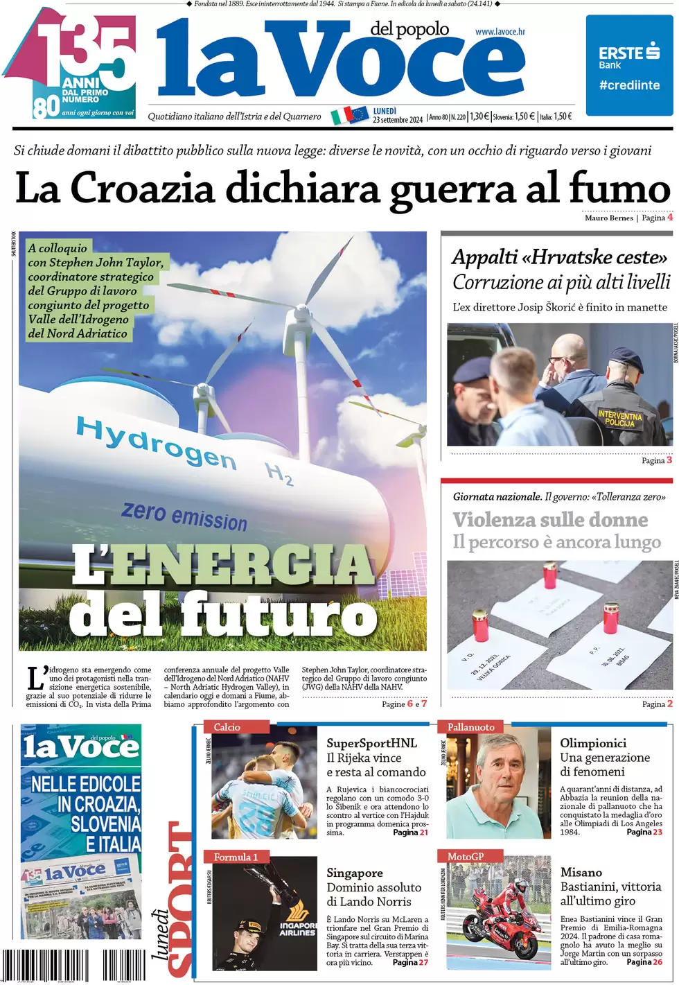 anteprima della prima pagina di la-voce-del-popolo del 23/09/2024