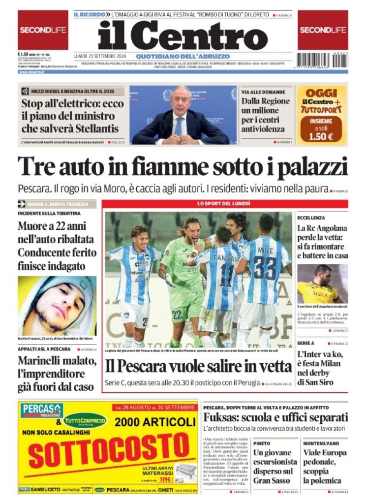 anteprima della prima pagina di il-centro-pescara del 23/09/2024