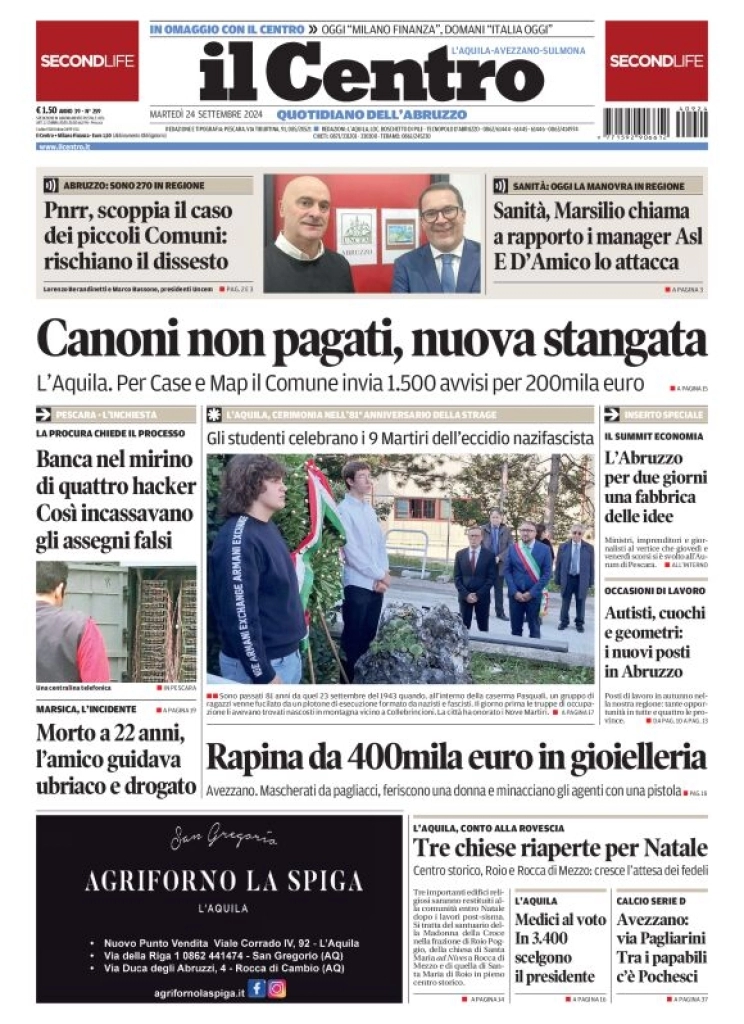 anteprima della prima pagina di il-centro-laquila del 24/09/2024