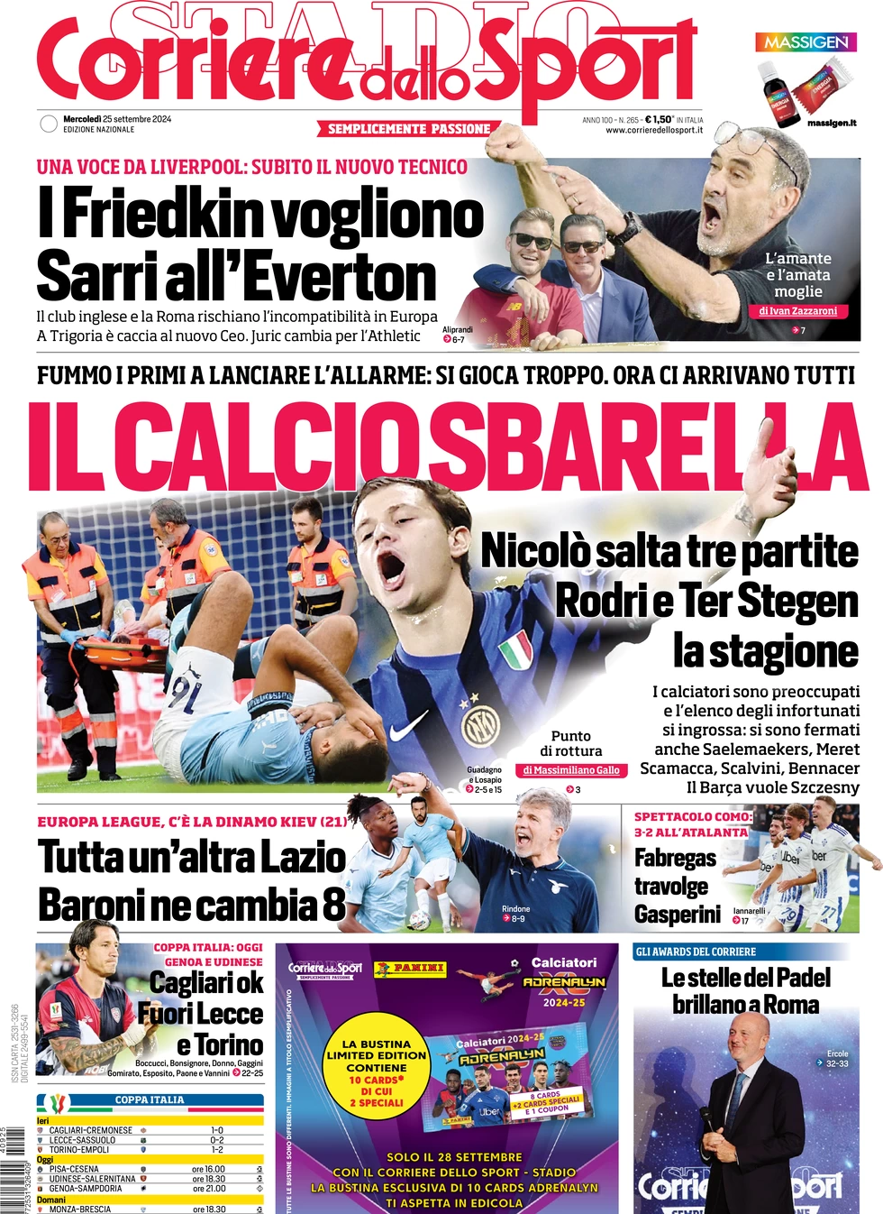 anteprima della prima pagina di corriere-dello-sport del 25/09/2024