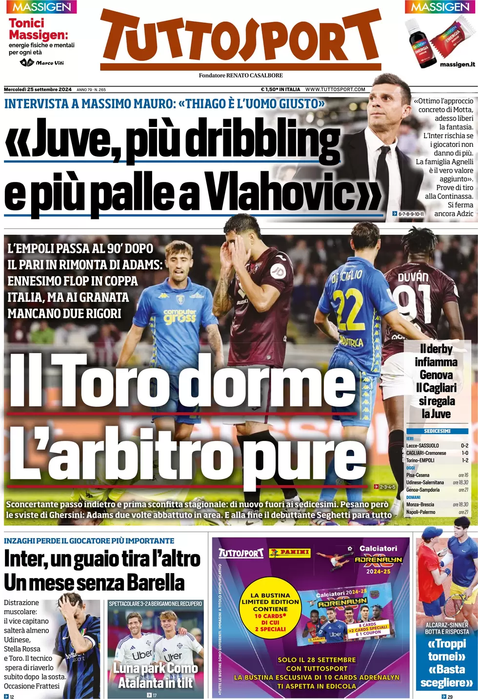 anteprima della prima pagina di tuttosport del 25/09/2024