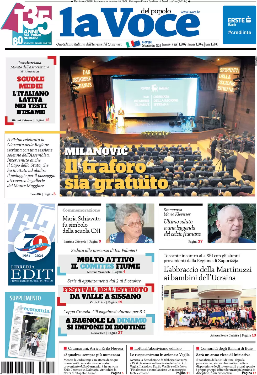 anteprima della prima pagina di la-voce-del-popolo del 26/09/2024
