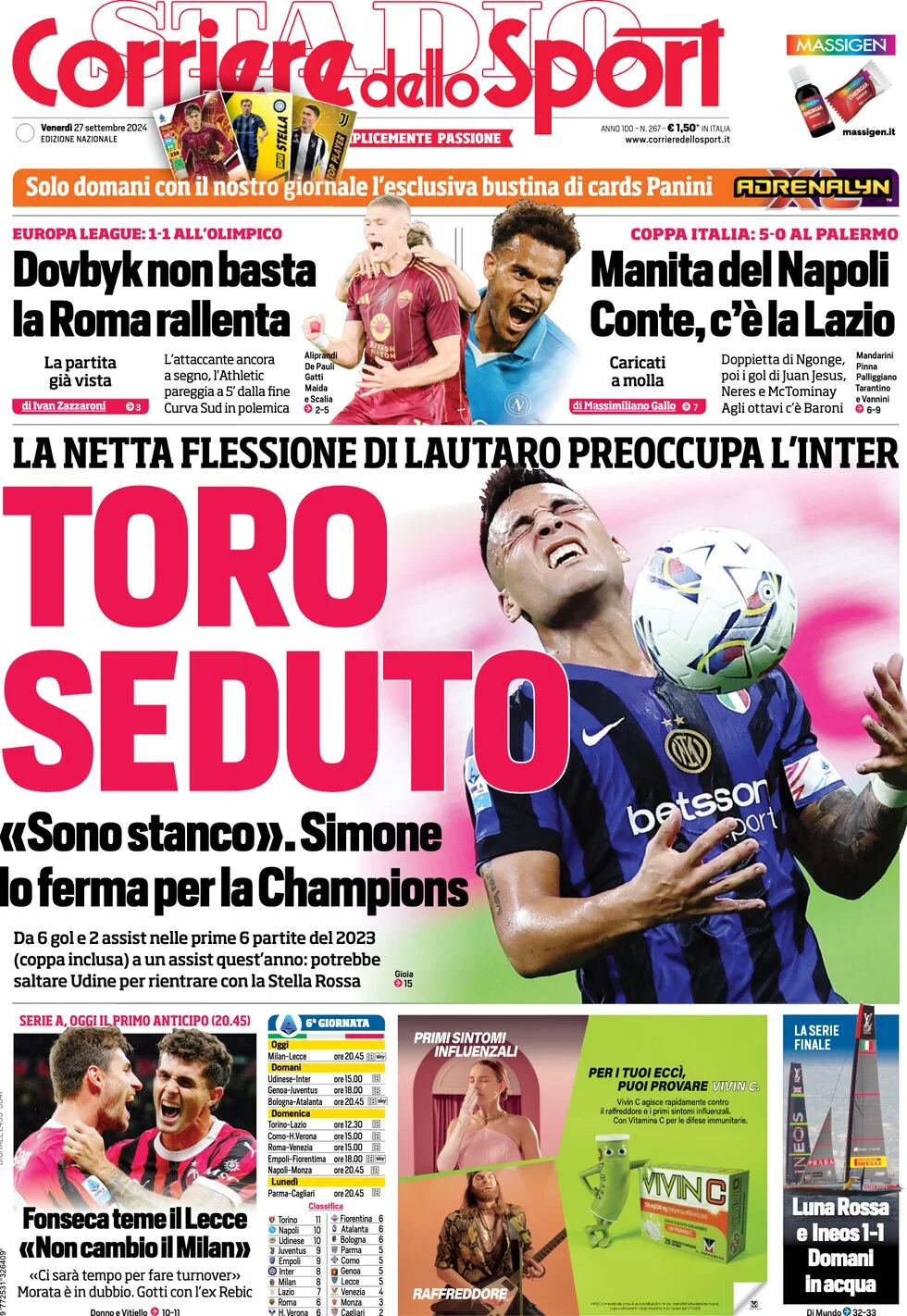 anteprima della prima pagina di corriere-dello-sport del 27/09/2024
