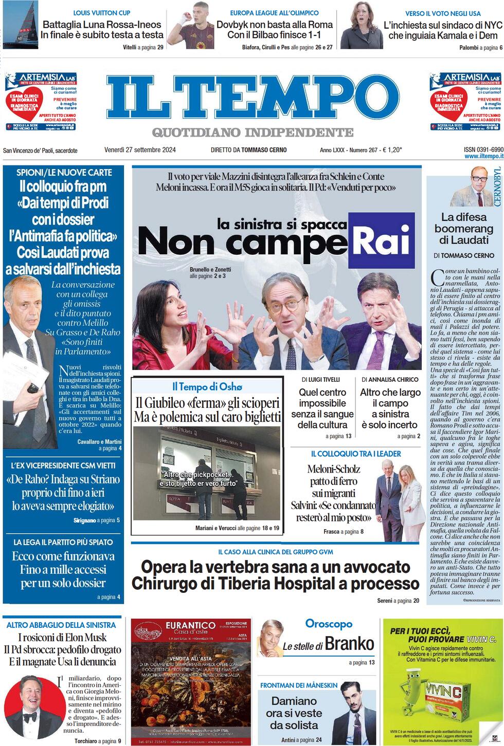 anteprima della prima pagina di il-tempo del 27/09/2024