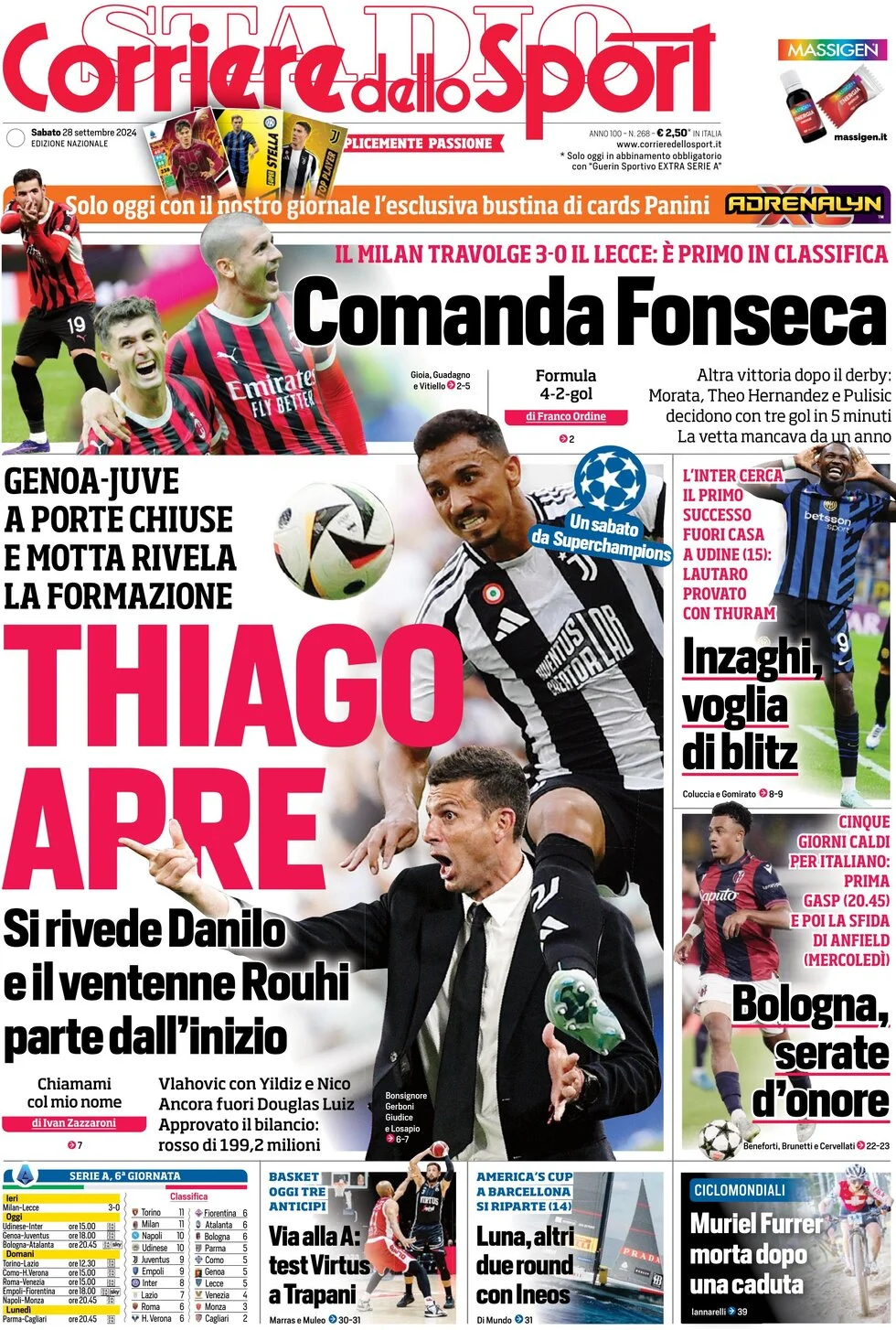 anteprima della prima pagina di corriere-dello-sport del 28/09/2024