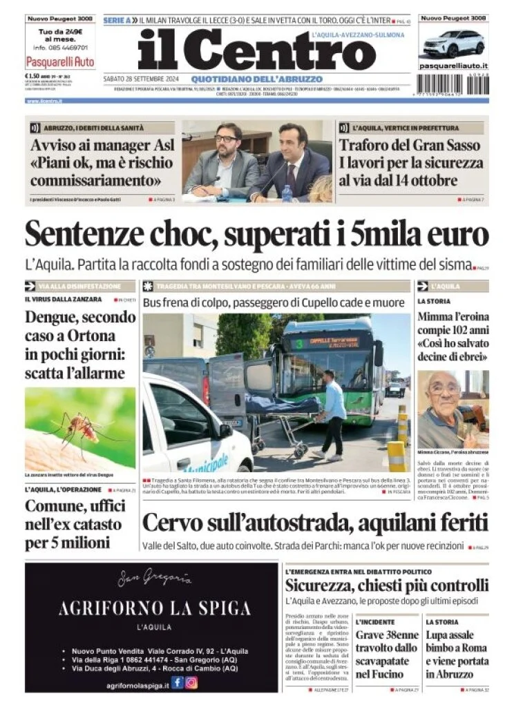 anteprima della prima pagina di il-centro-laquila del 28/09/2024