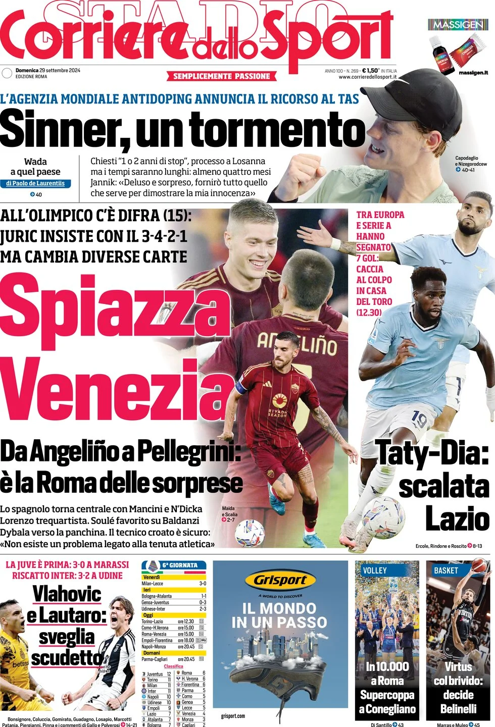 anteprima della prima pagina di corriere-dello-sport del 29/09/2024