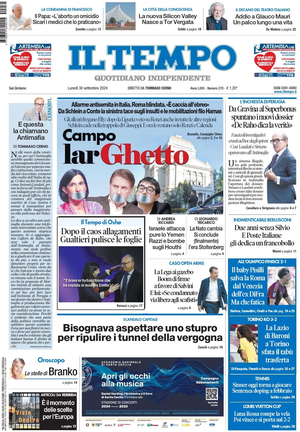 anteprima della prima pagina di il-tempo del 30/09/2024