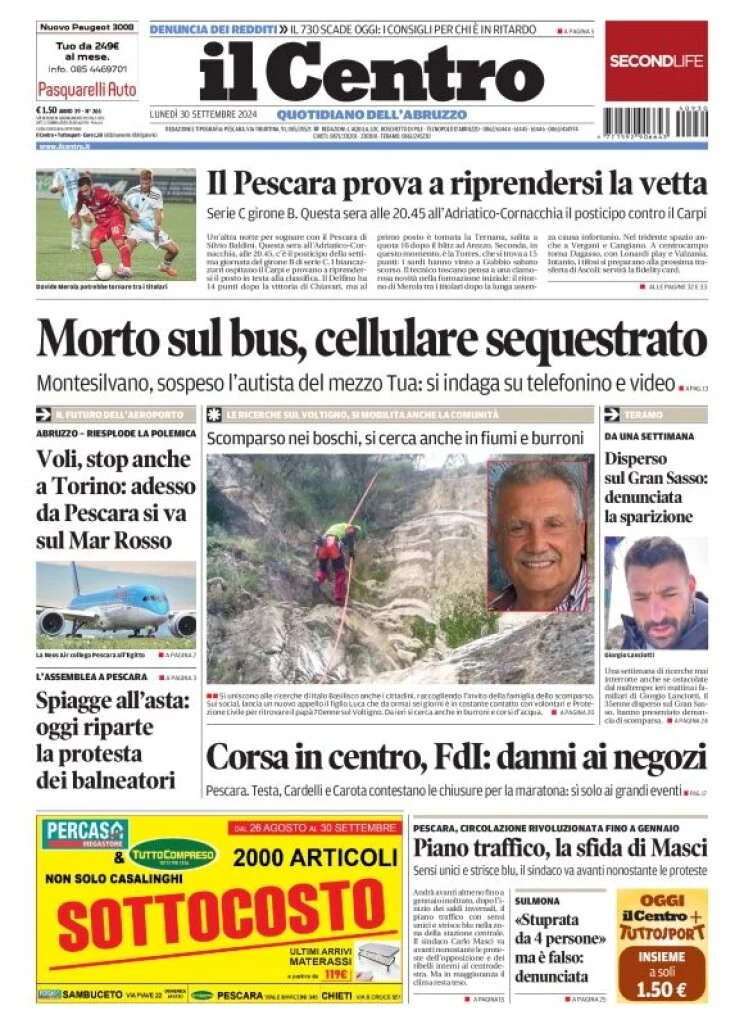 anteprima della prima pagina di il-centro-pescara del 30/09/2024