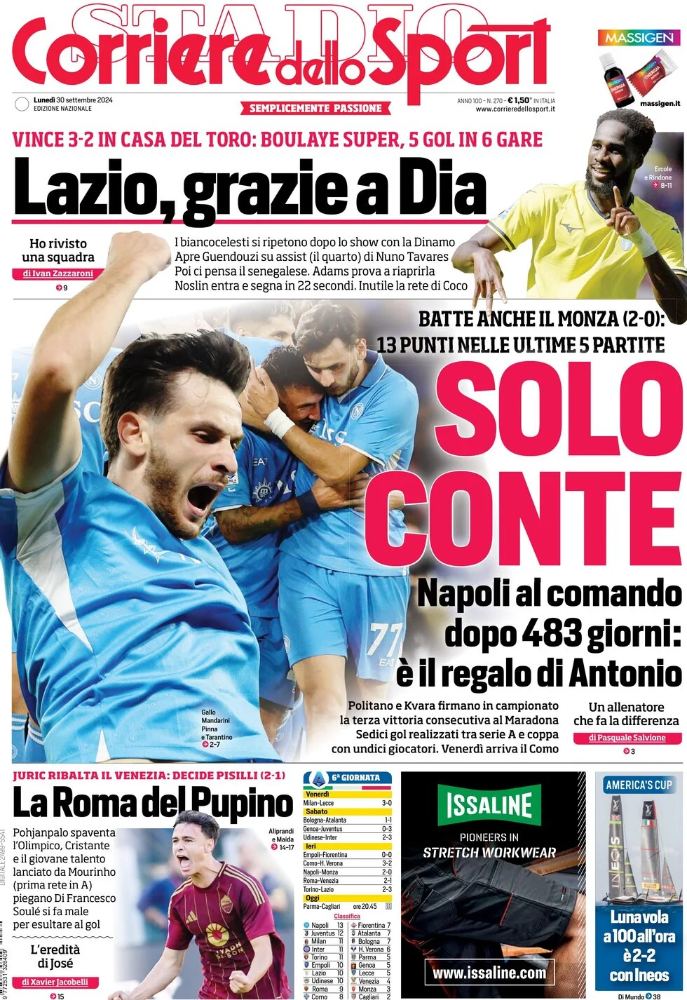 anteprima della prima pagina di corriere-dello-sport del 30/09/2024