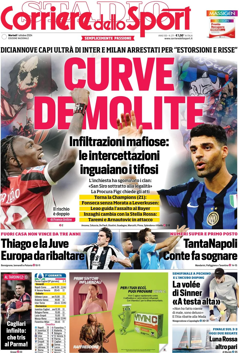 anteprima della prima pagina di corriere-dello-sport del 01/10/2024