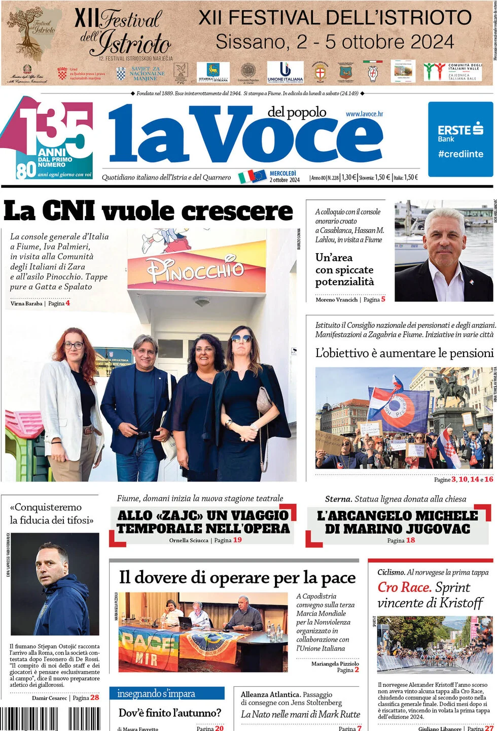 anteprima della prima pagina di la-voce-del-popolo del 02/10/2024