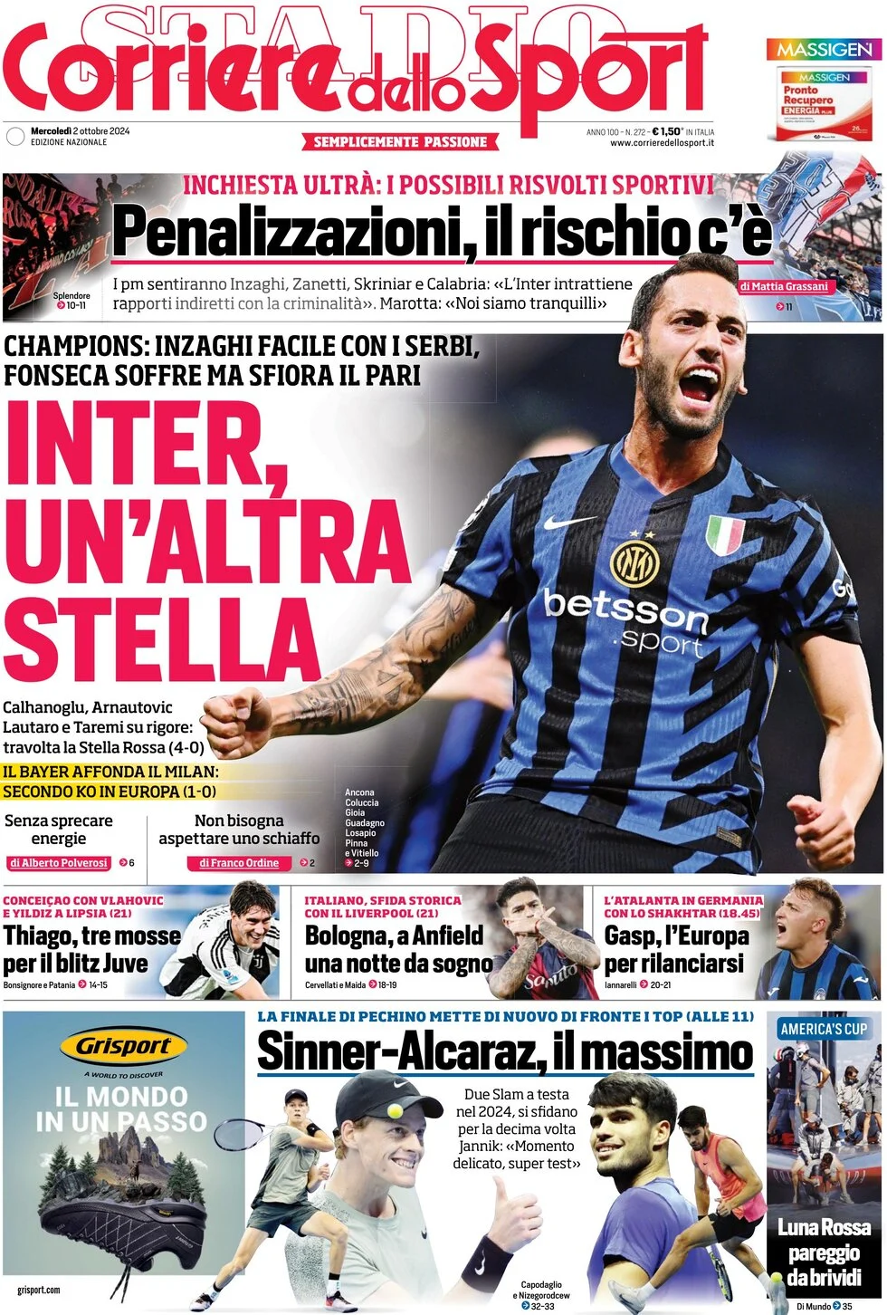 anteprima della prima pagina di corriere-dello-sport del 02/10/2024