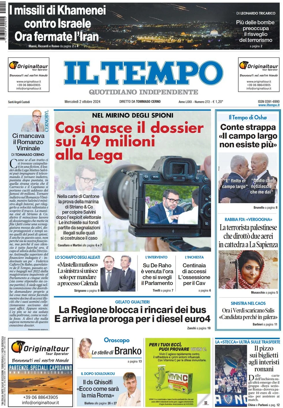 anteprima della prima pagina di il-tempo del 02/10/2024