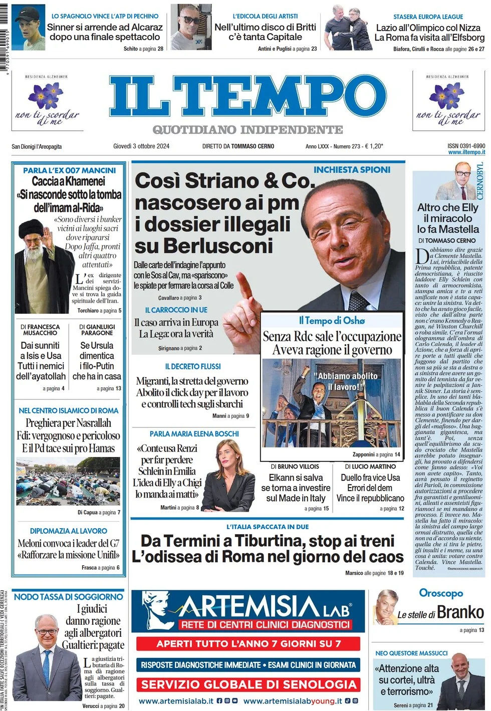 anteprima della prima pagina di il-tempo del 03/10/2024