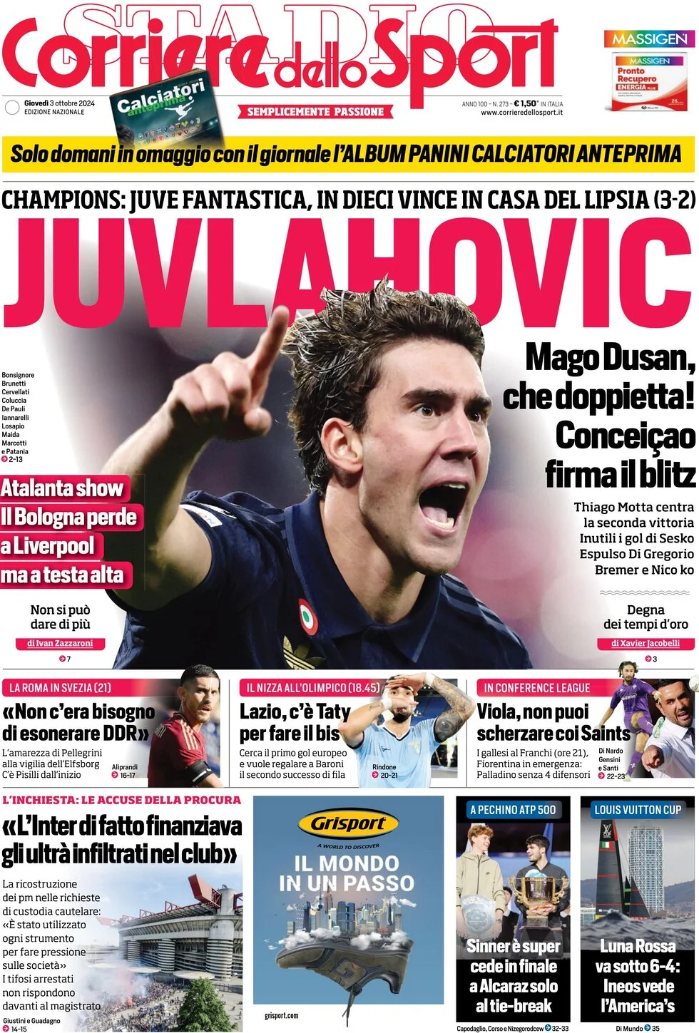 anteprima della prima pagina di corriere-dello-sport del 03/10/2024