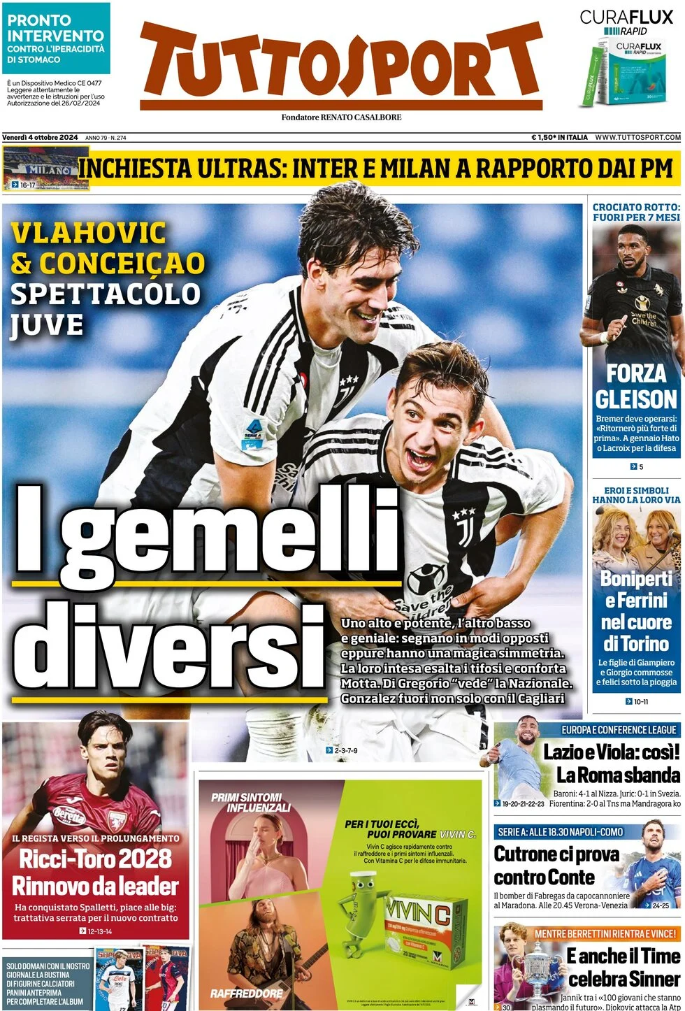 anteprima della prima pagina di tuttosport del 04/10/2024