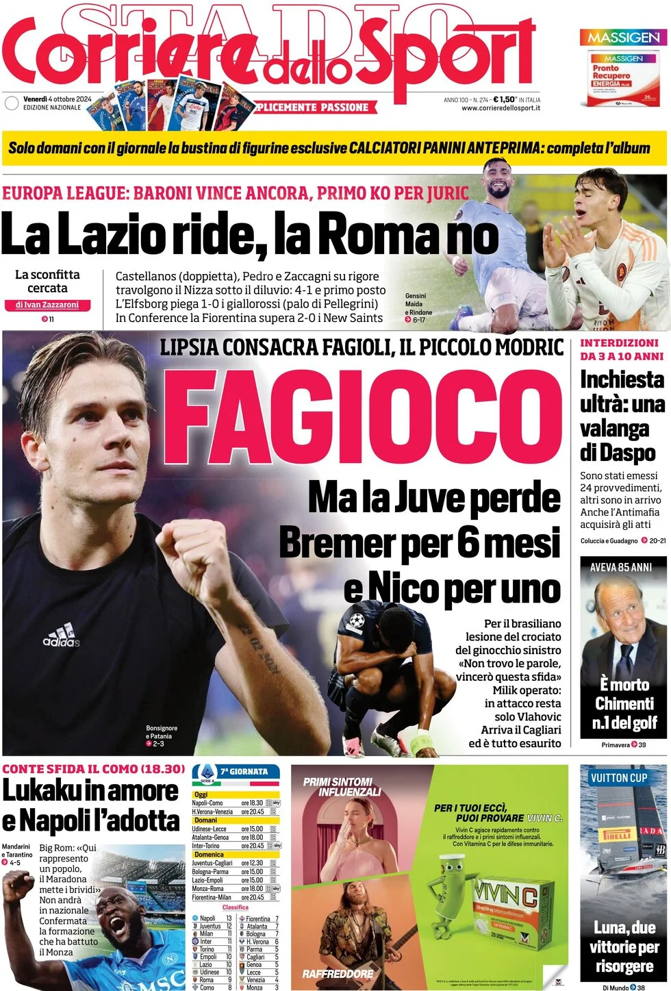 anteprima della prima pagina di corriere-dello-sport del 04/10/2024