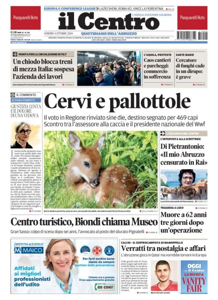 anteprima della prima pagina di il-centro-laquila del 04/10/2024