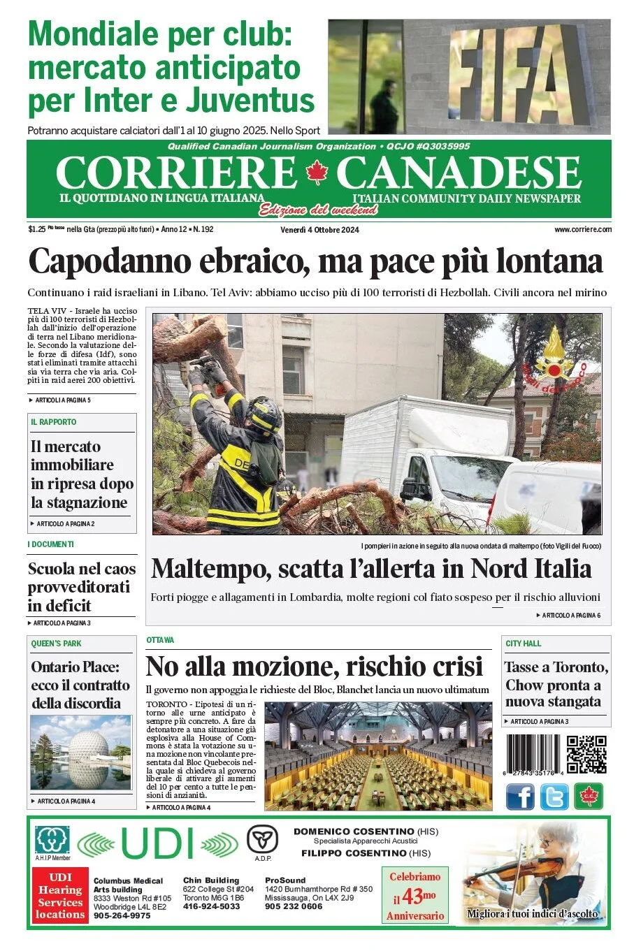 anteprima della prima pagina di corriere-canadese del 04/10/2024