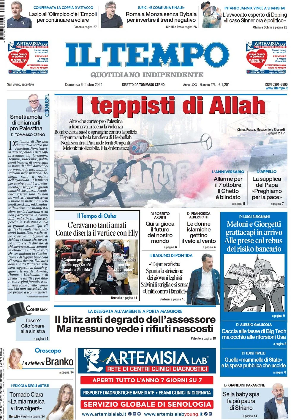 anteprima della prima pagina di il-tempo del 06/10/2024