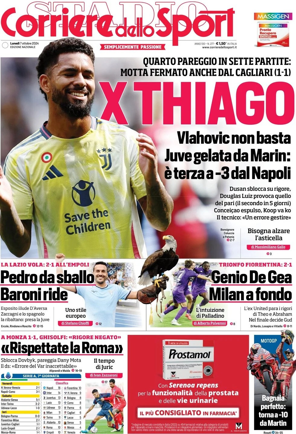 anteprima della prima pagina di corriere-dello-sport del 07/10/2024