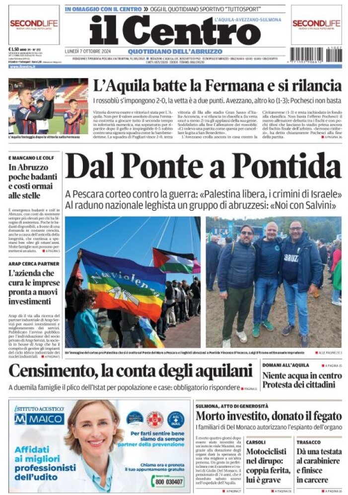 anteprima della prima pagina di il-centro-laquila del 07/10/2024