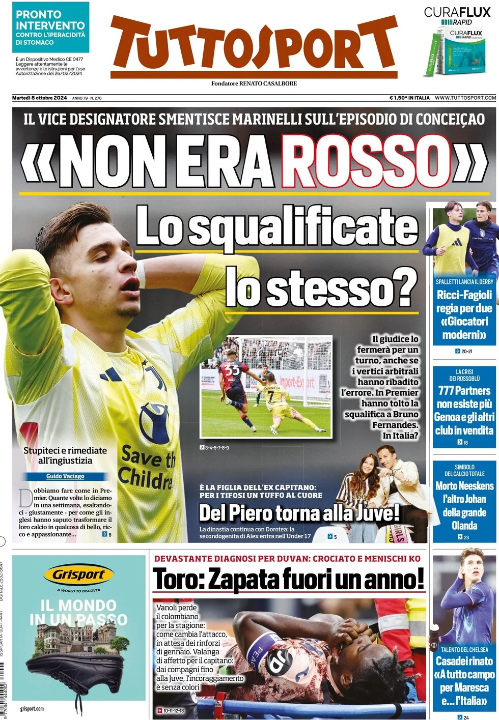 anteprima della prima pagina di tuttosport del 08/10/2024