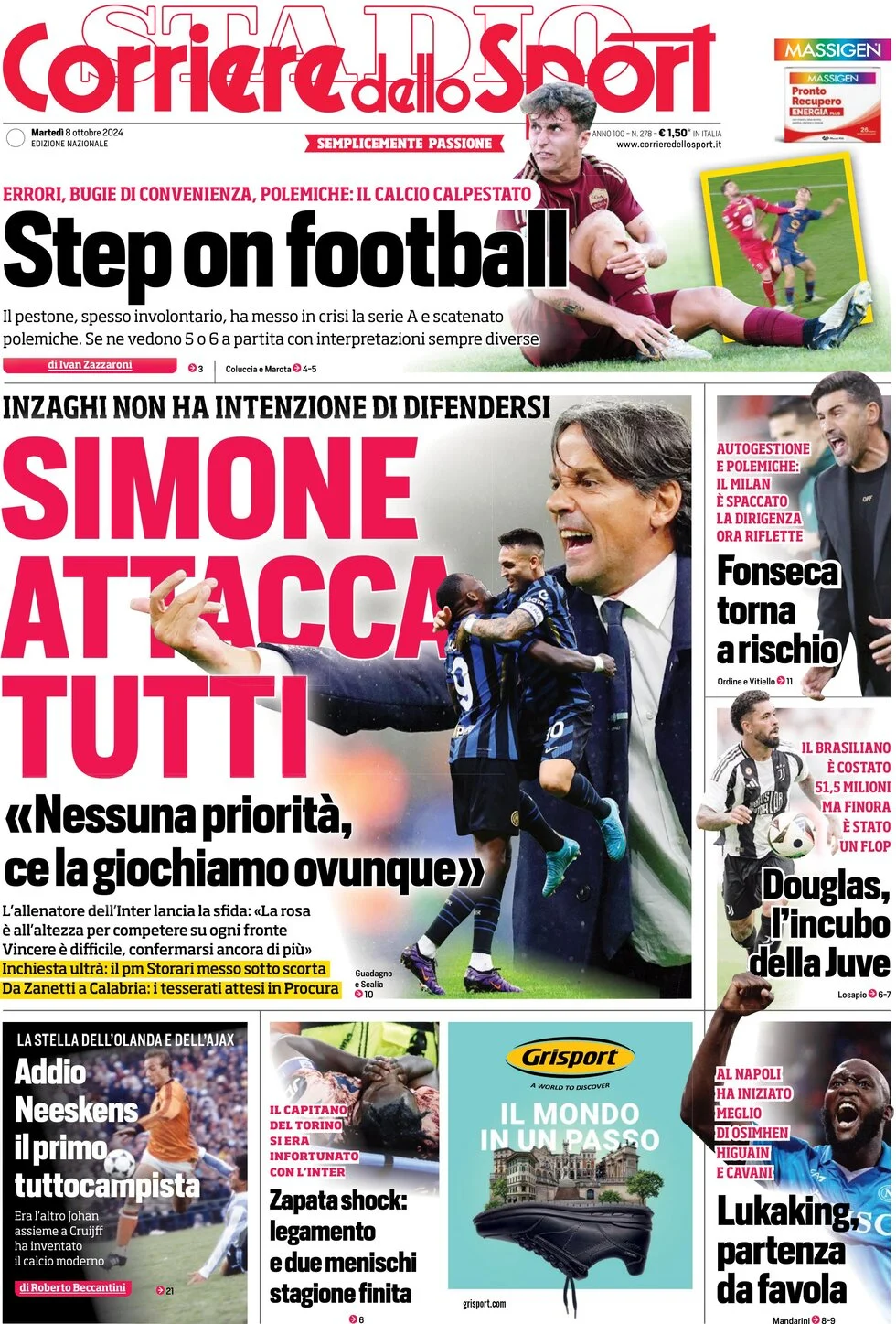 anteprima della prima pagina di corriere-dello-sport del 08/10/2024