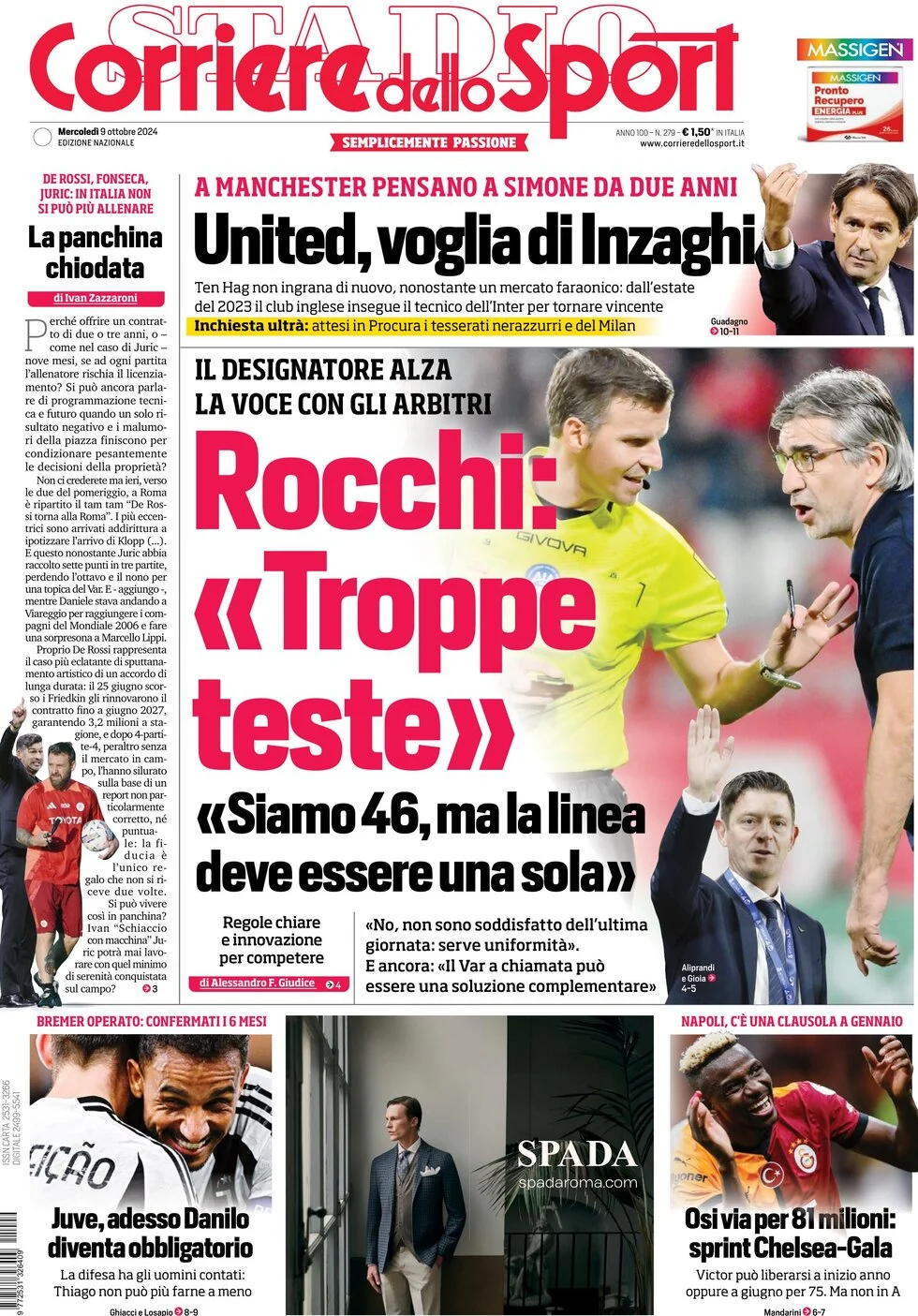 anteprima della prima pagina di corriere-dello-sport del 09/10/2024