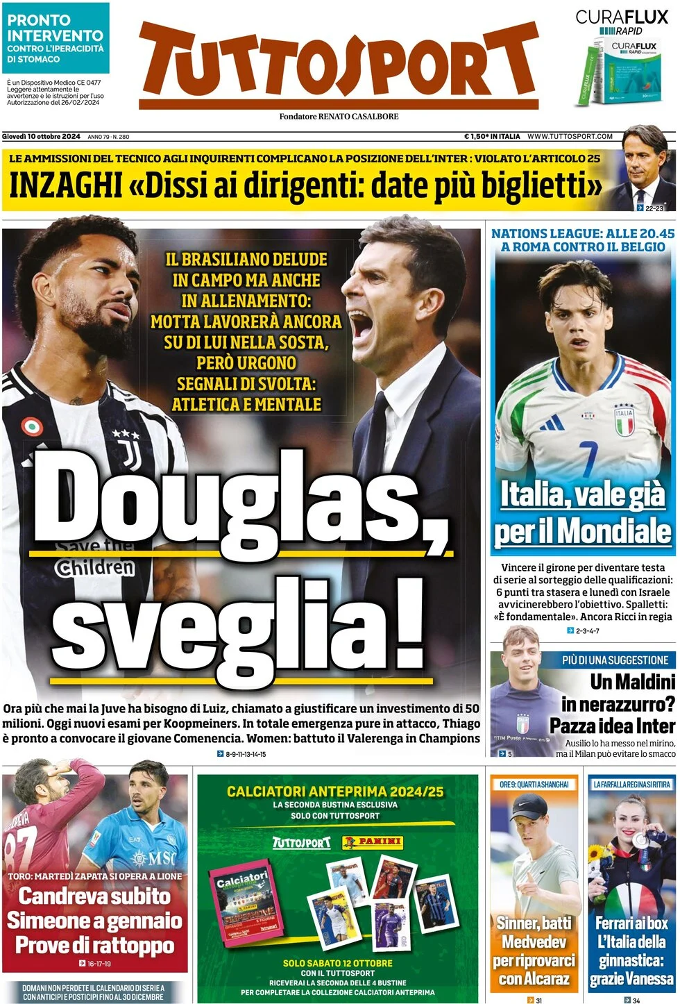 anteprima della prima pagina di tuttosport del 10/10/2024