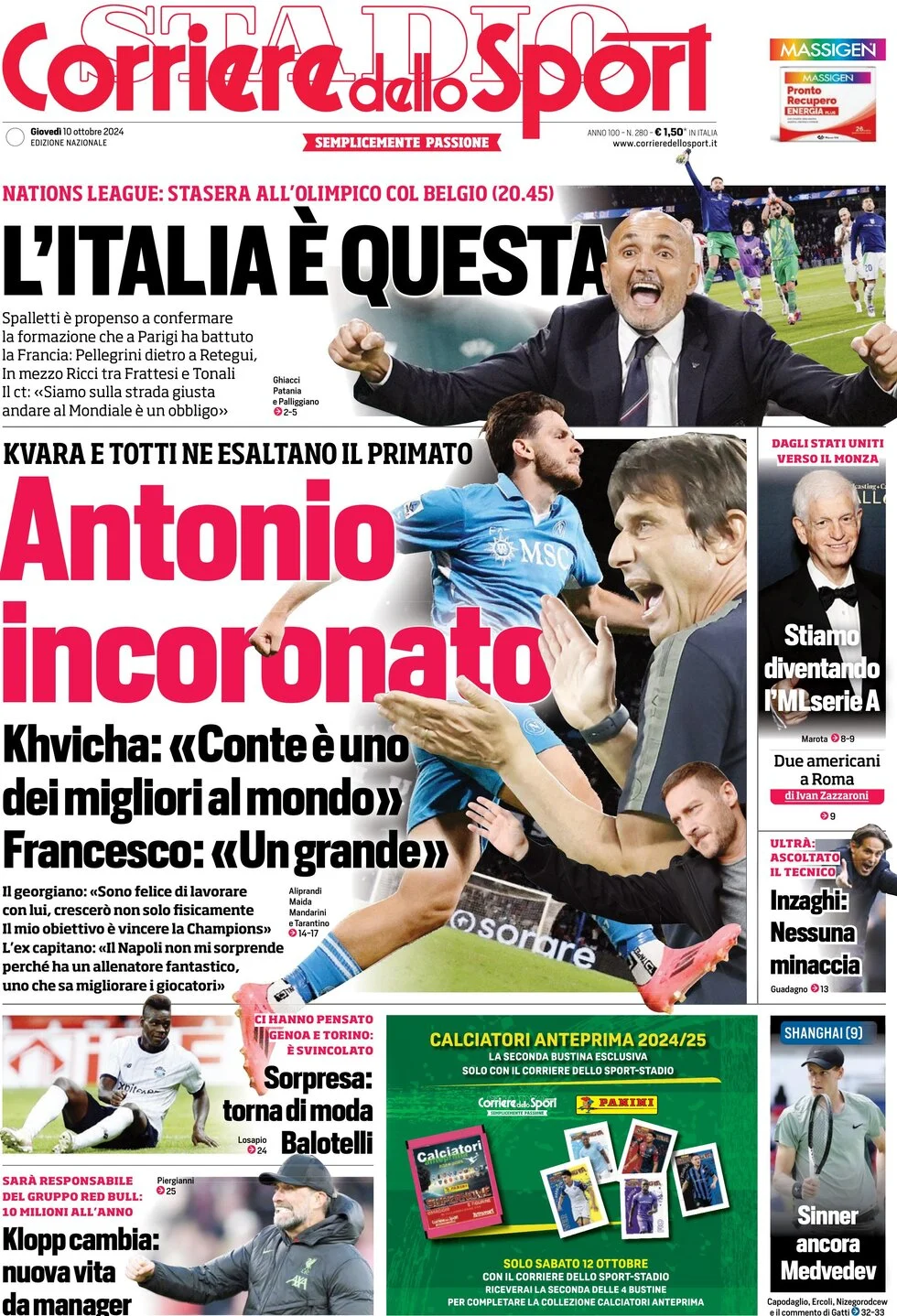 anteprima della prima pagina di corriere-dello-sport del 10/10/2024