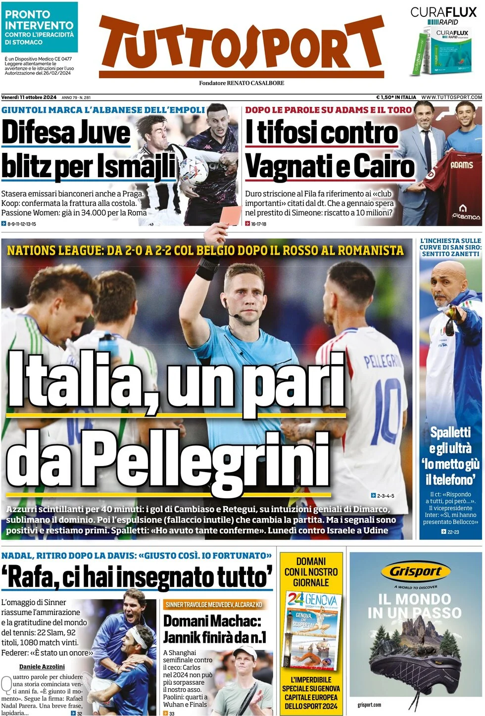 anteprima della prima pagina di tuttosport del 11/10/2024