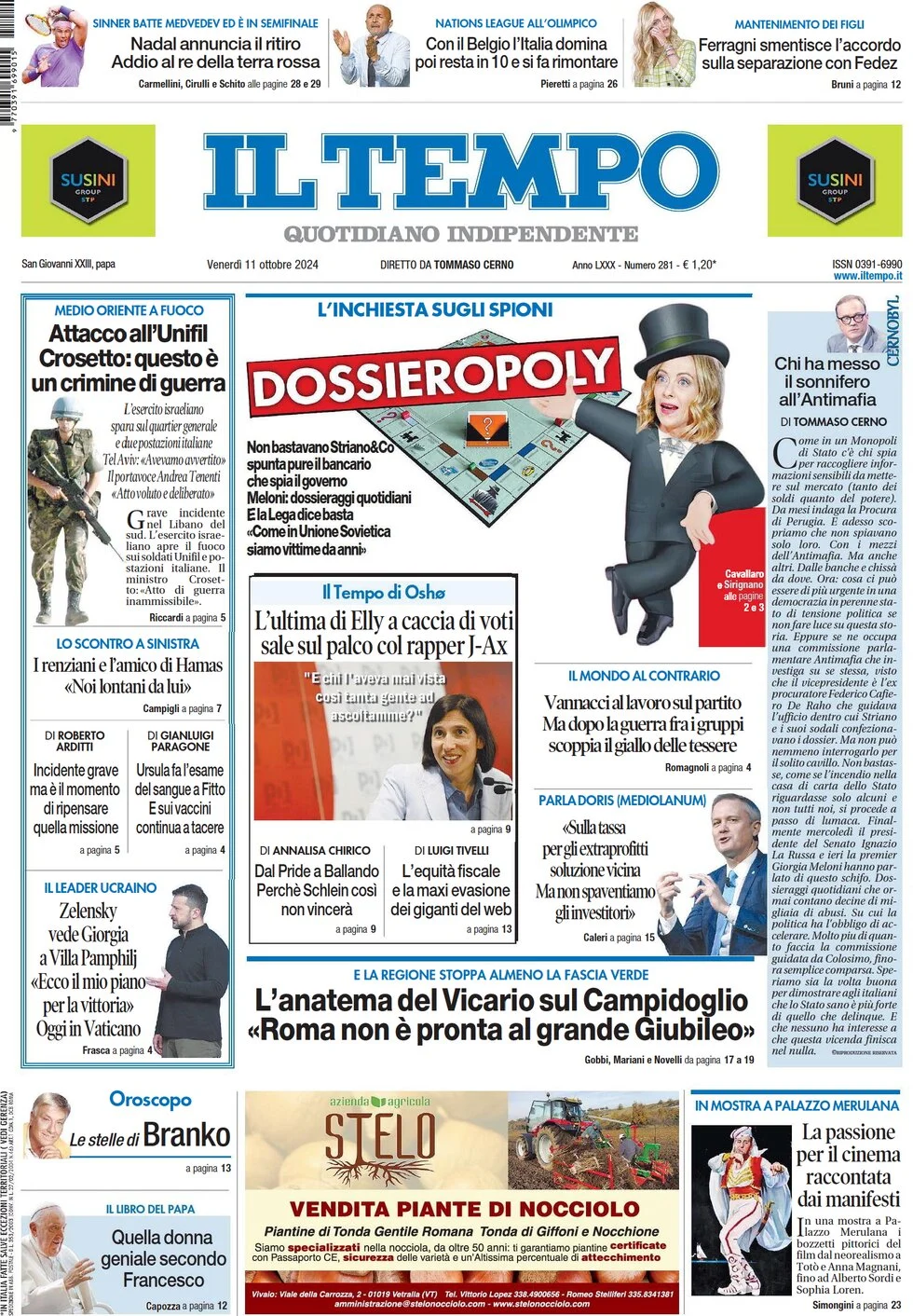 anteprima della prima pagina di il-tempo del 11/10/2024
