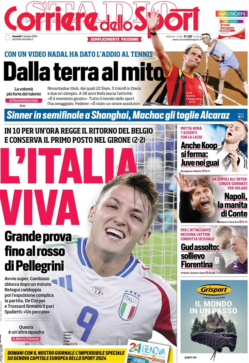 anteprima della prima pagina di corriere-dello-sport del 11/10/2024