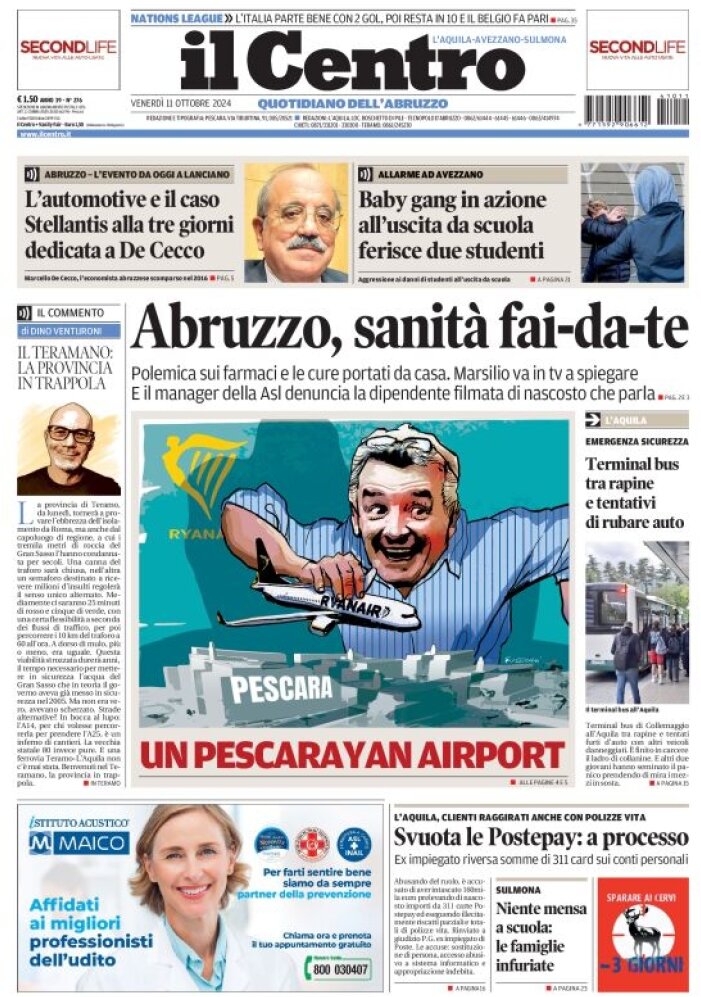 anteprima della prima pagina di il-centro-laquila del 11/10/2024