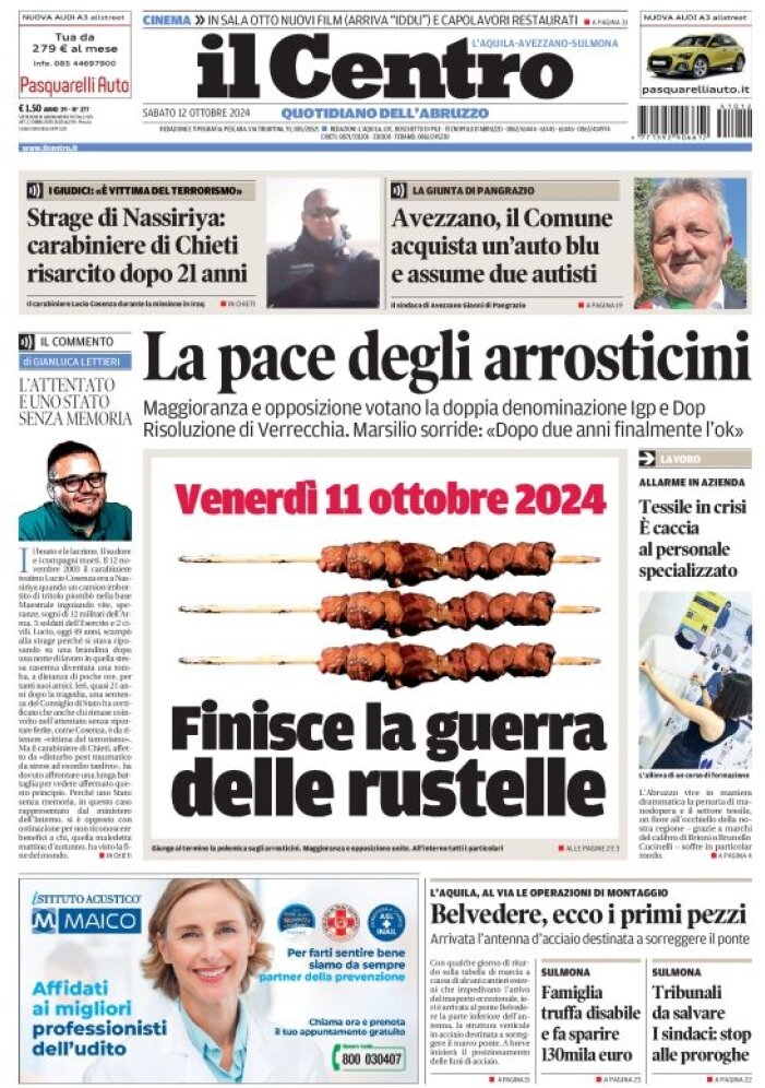 anteprima della prima pagina di il-centro-laquila del 12/10/2024