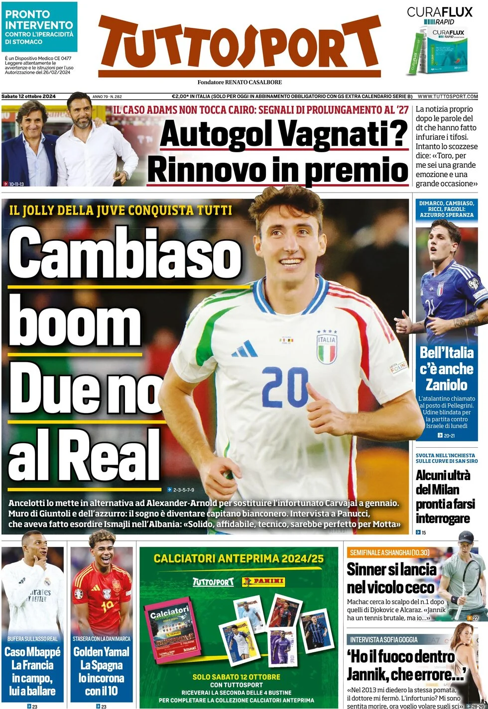anteprima della prima pagina di tuttosport del 12/10/2024